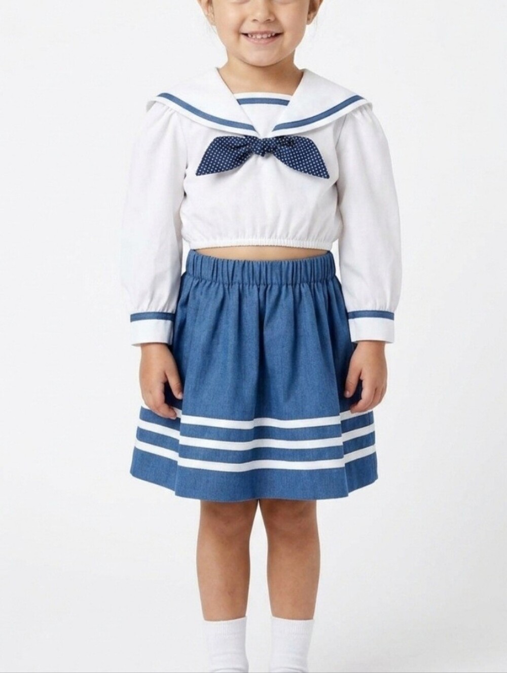 Vintage JCPenney Girls Sailor Outfit 4T 2pc Nautical Skirt Top Set Blue White